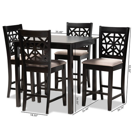 Baxton Studio Devon Sand Upholstered and Espresso Wood 5-Piece Pub Dining Set 166-10766-9776